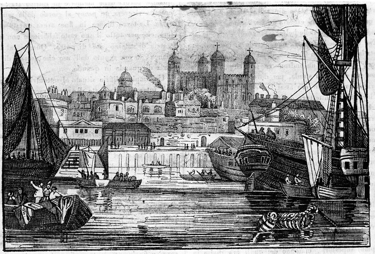 Utsikt over Tower of London og Themsen på slutten av 1700-tallets gravering av Unknown artist