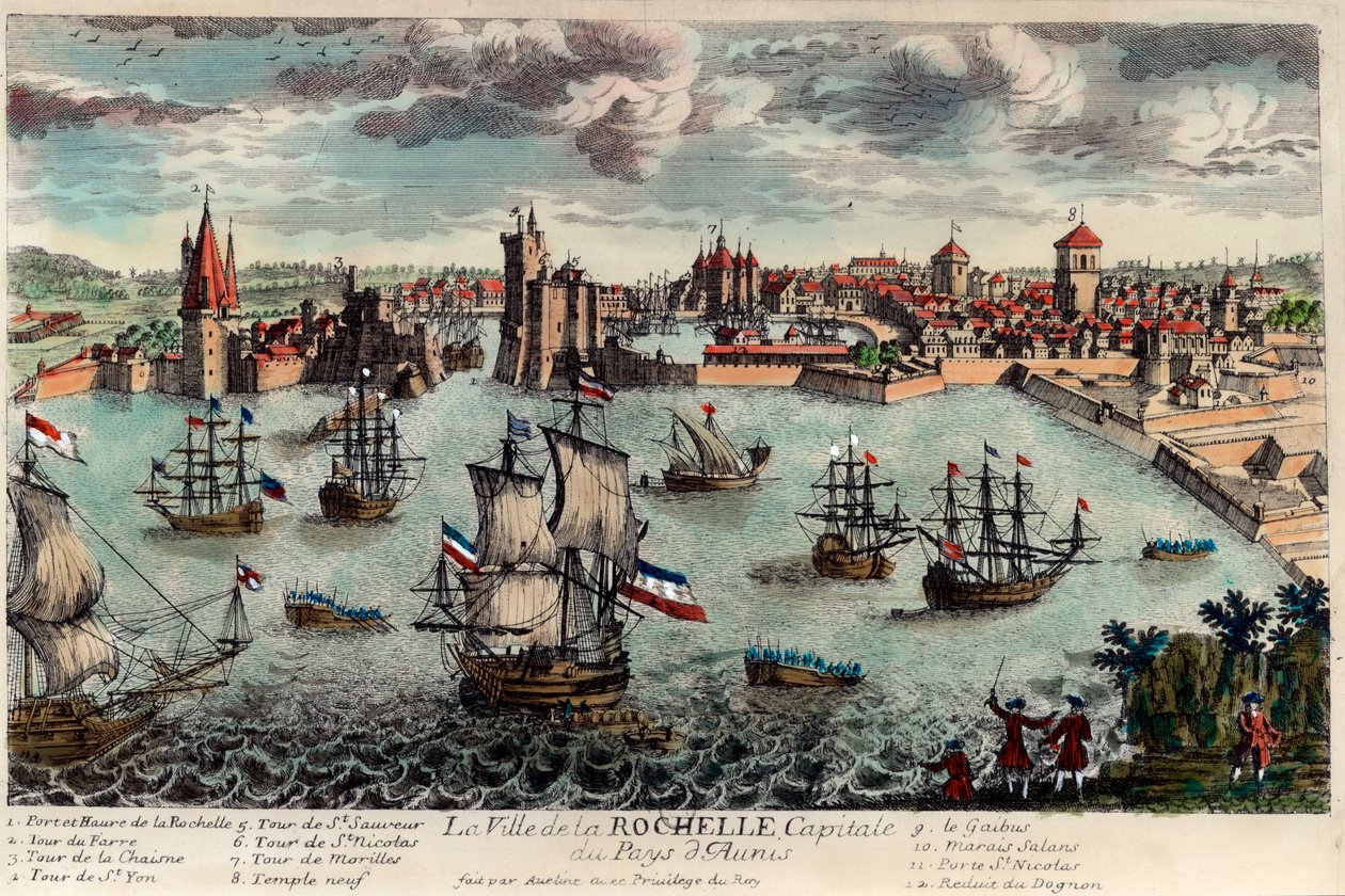 Utsikt over byen og havnen i La Rochelle, Frankrike (Charente Maritime av Unknown artist