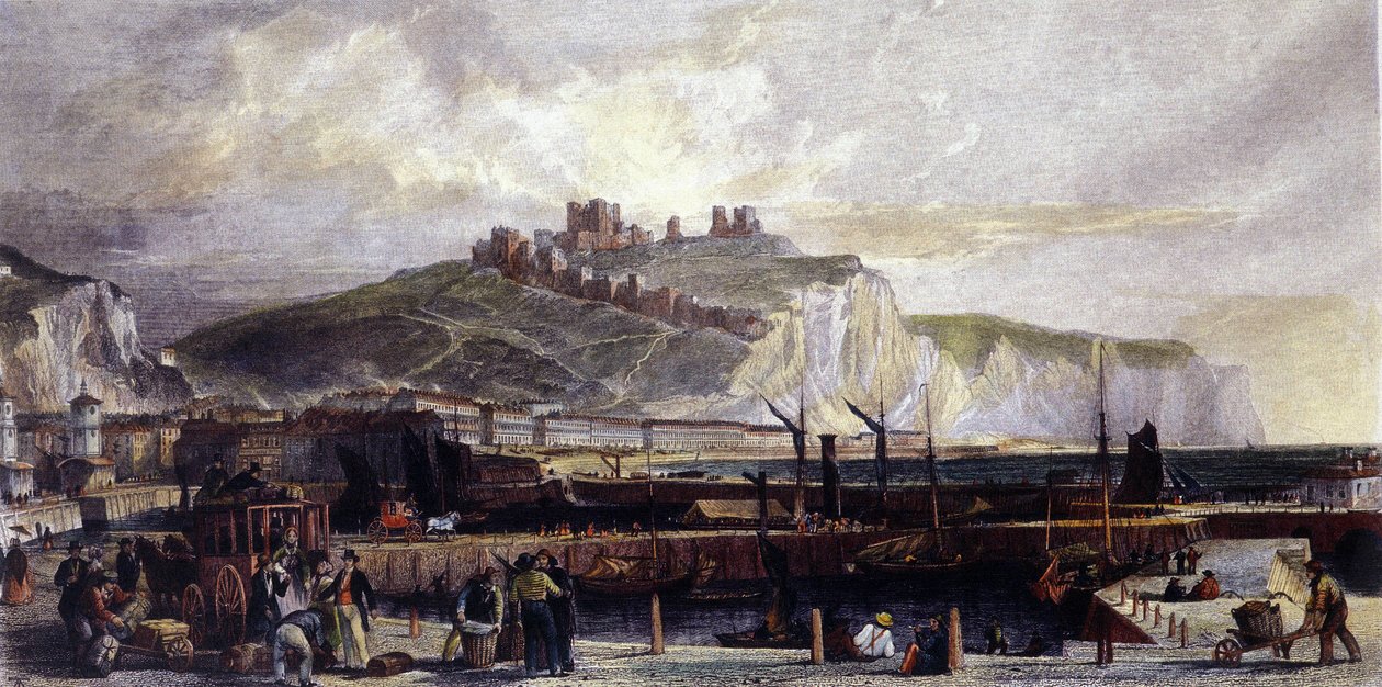 Utsikt over byen Dover og dens høye hvite krittklipper i England. 1850. av Unknown artist