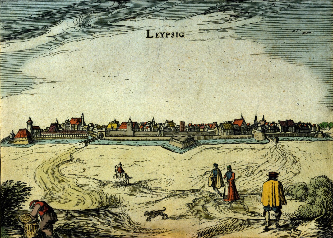 Utsikt over byen Leipzig i Tyskland. 1700-talls gravering av Unknown artist
