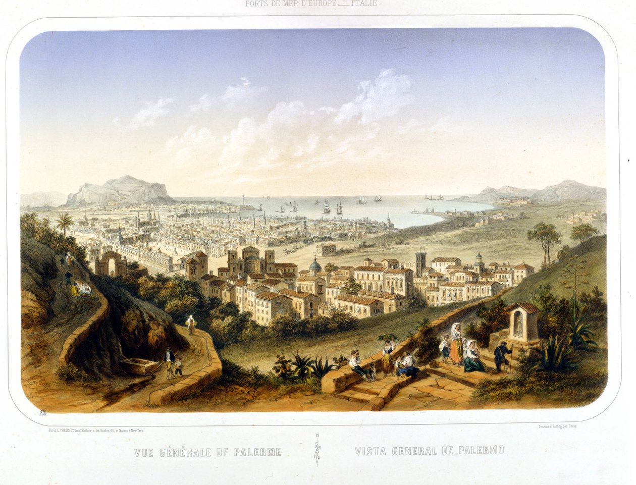 Utsikt over byen Palermo (Palermo). 1850. Gravering fra 1860 av Unknown artist