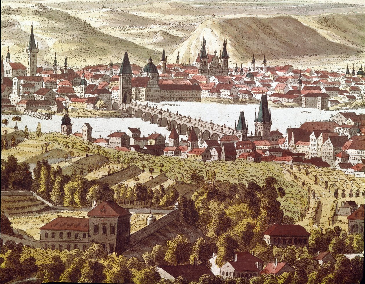Utsikt over byen Praha på 1700-tallet (Tegning) av Unknown artist