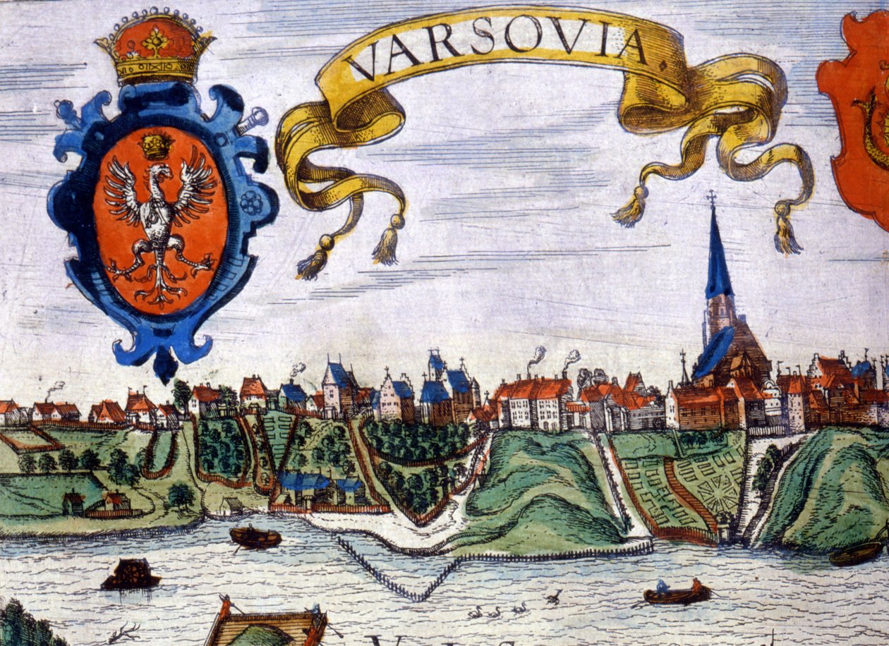 Utsikt over byen Warszawa med byens våpenskjold. 1780. av Unknown artist