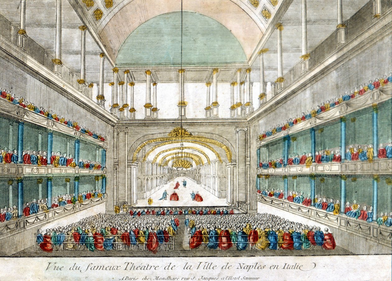 Utsikt over det berømte teateret i byen Napoli i Italia. Gravering fra slutten av 1700-tallet. av Unknown artist