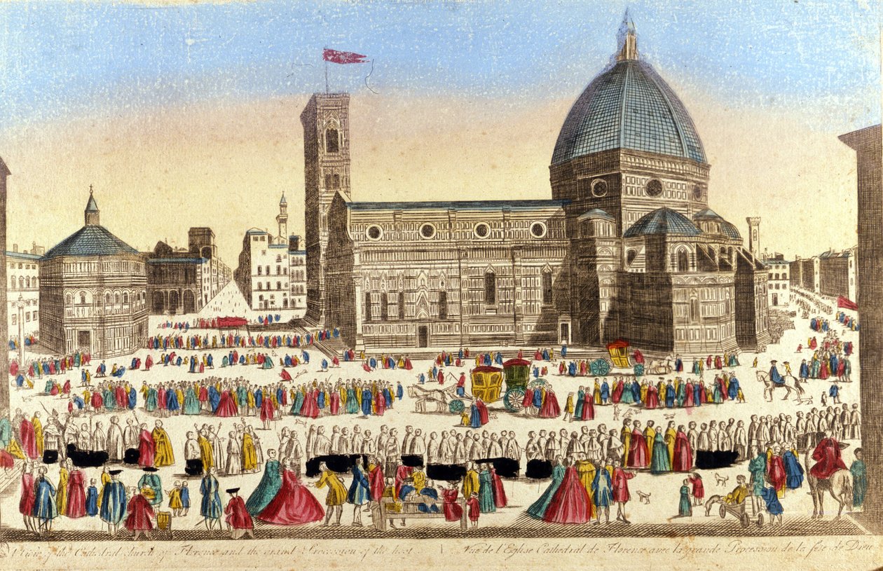Utsikt over den store katedralen i Firenze (Duomo Santa Maria del Fiore) realisert av Filippo Brunelleschi, på dagen for prosesjonen til Den Hellige Gud. 1790 ca. av Unknown artist