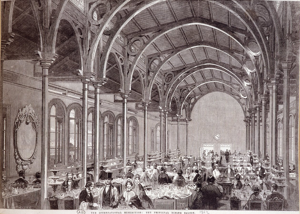 Utsikt over hovedrestauranten på 1862 International Exhibition i London. av Unknown artist
