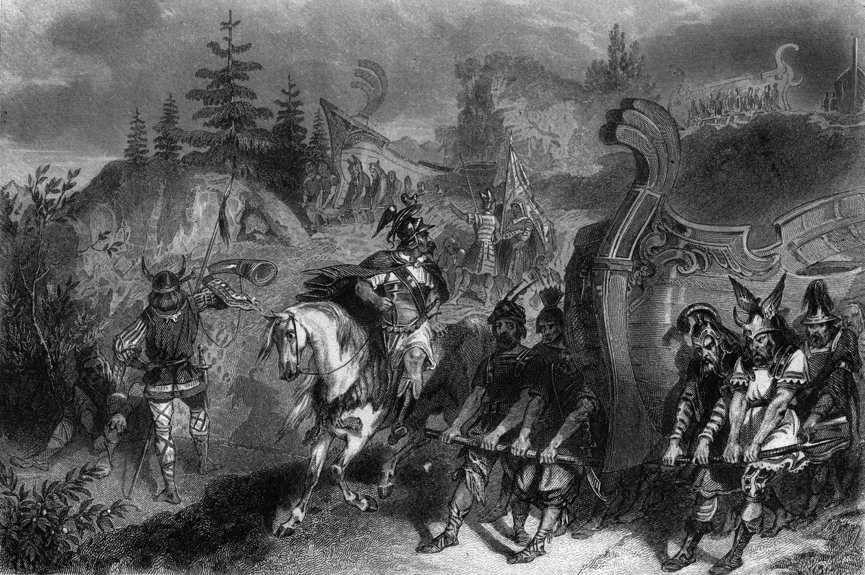 Vikings flåte fraktet til jorden. i "" General History of the Navy"" av Van Tenac av Unknown artist