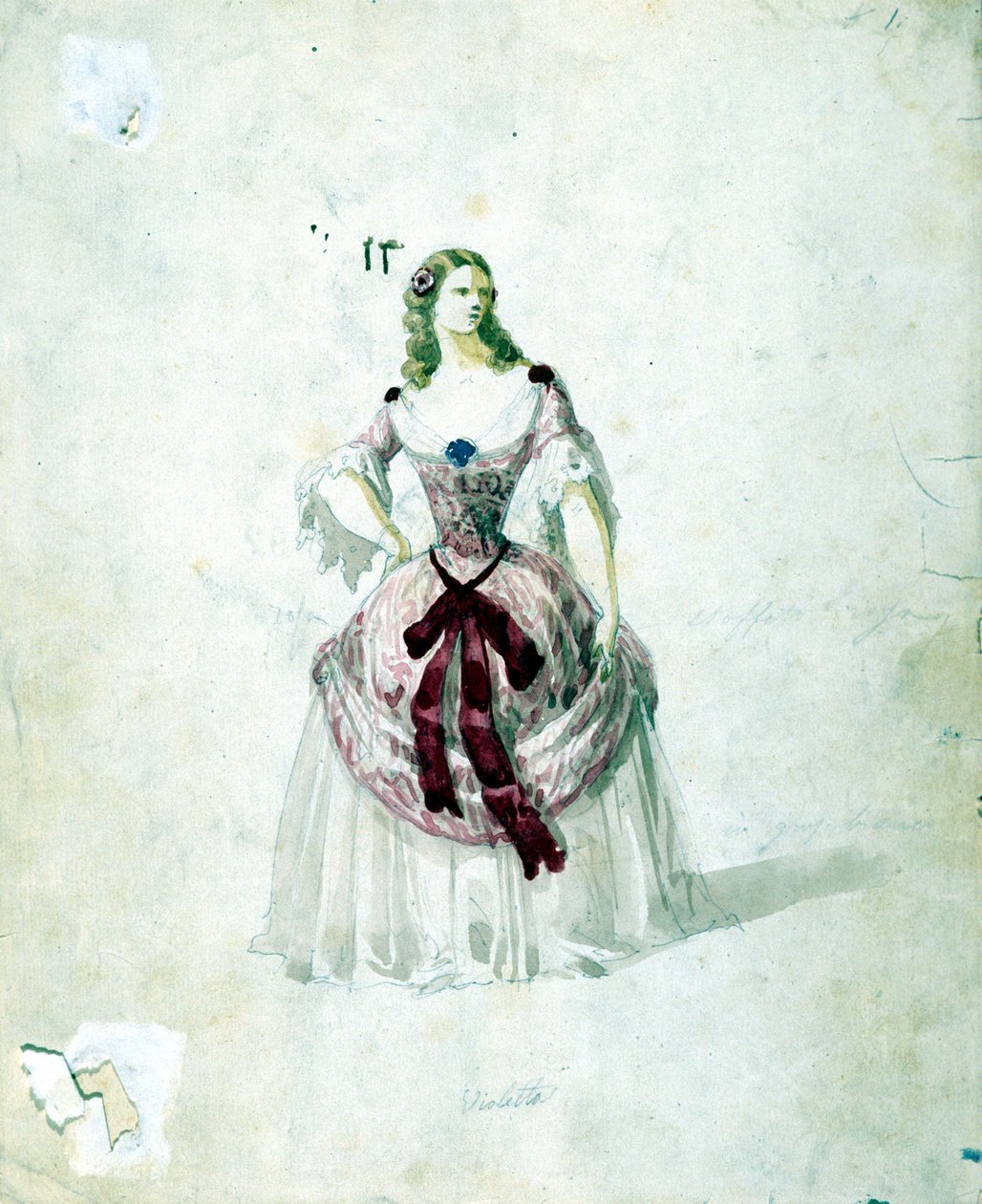 Violetta-kostyme for operaen "La Traviata" "av Giuseppe Verdi til La Scala fra 1855. av Unknown artist