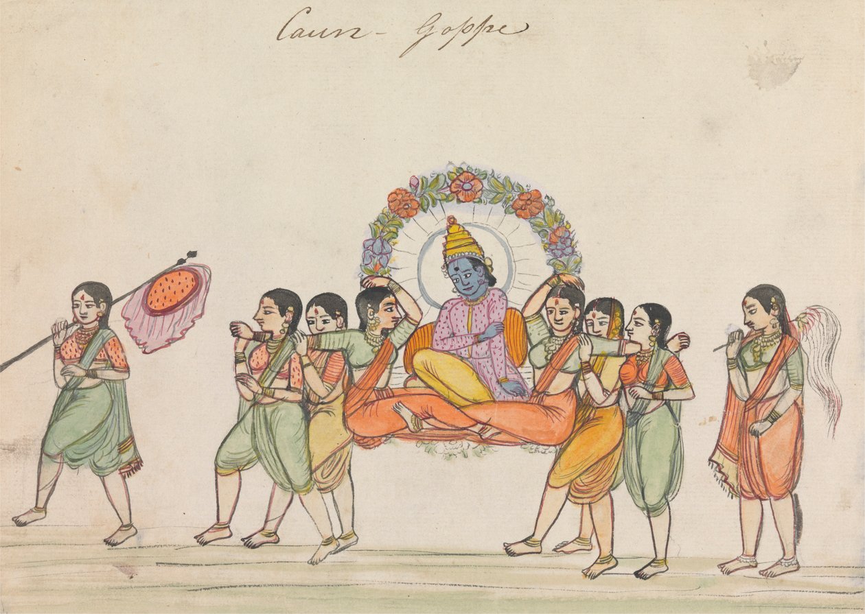 Vishnu rider på en Palanquin sammensatt av kvinnelige ledsagere av Unknown artist