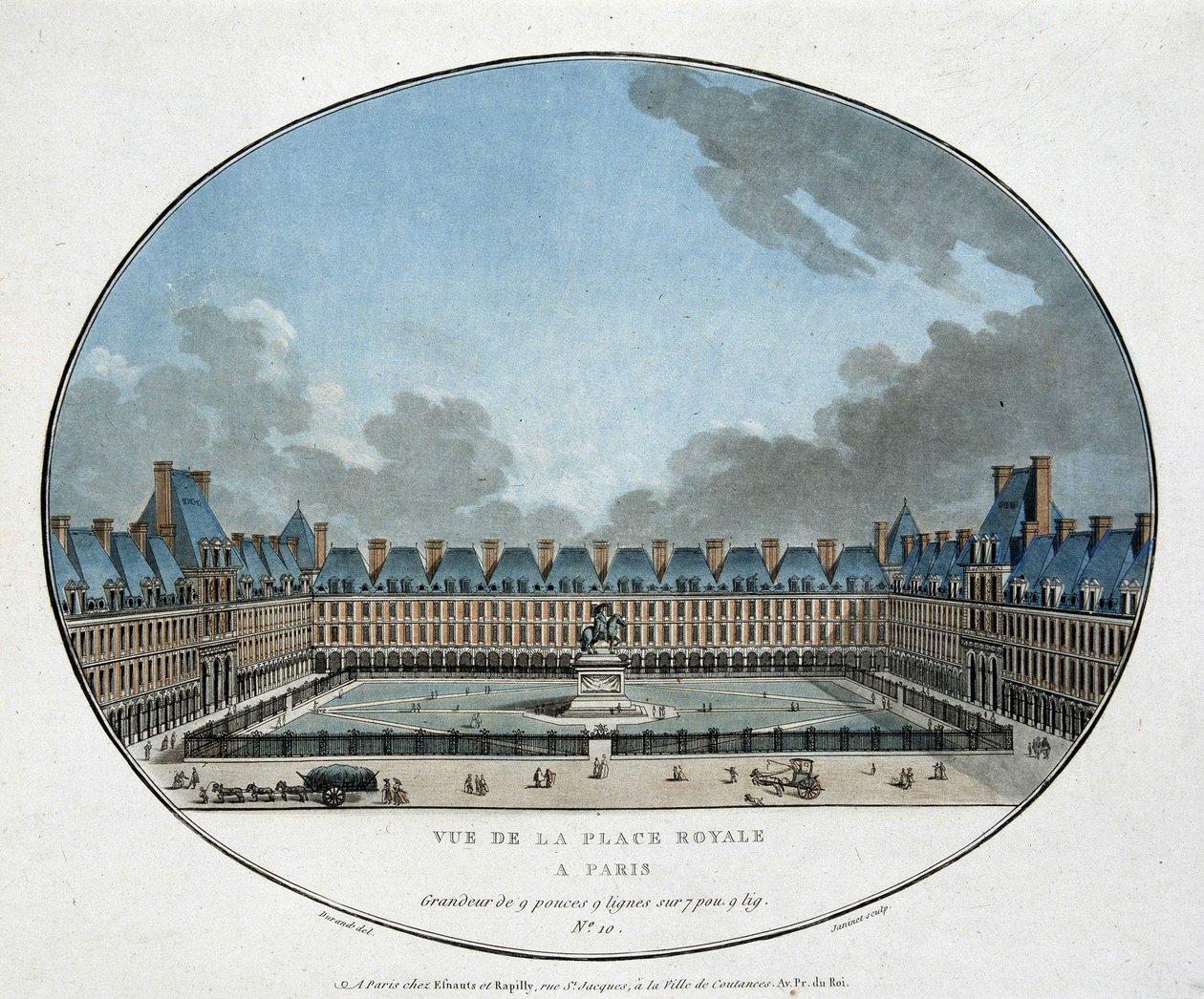 Utsikt over Place Royale i Paris (Place des Vosges). n.d. gravering 1700-tallet. av Unknown artist