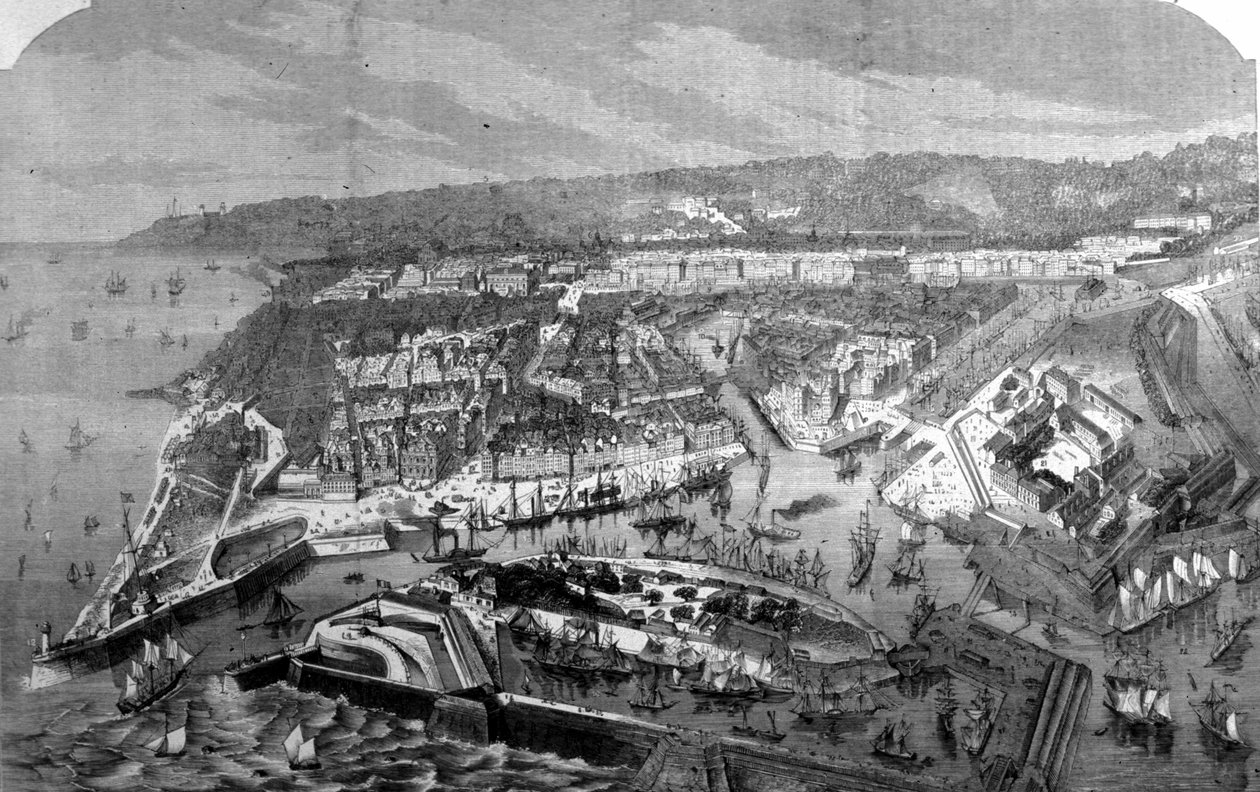 Vue du port du Havre.1868 Gravering av det 19. århundre. av Unknown artist