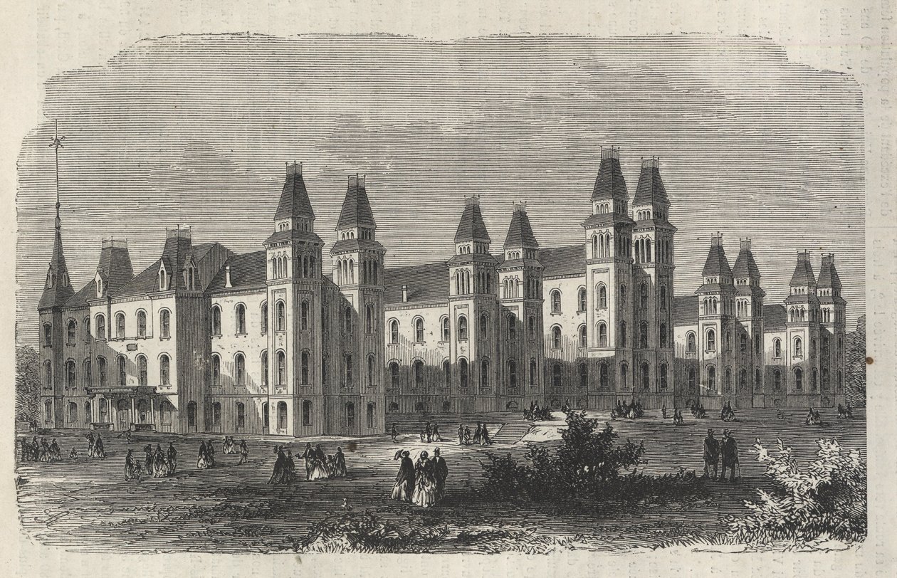 Ward Island Immigrant Hospital - New York State - Emigration Commission Establishment - Gravering i "The Illustrious Universe" fra 1869 av Unknown artist