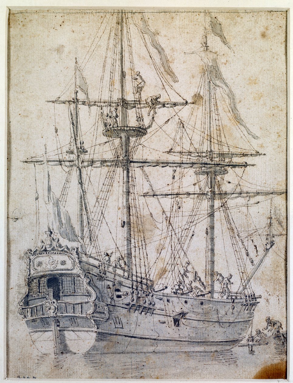 Krigsskip: blekkvask fra 1700-tallet Paris, dekorativ kunst av Unknown artist