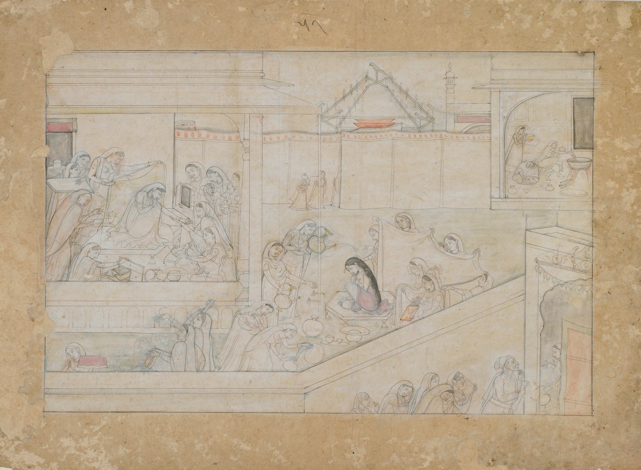 Bryllupsforberedelser: folio fra en Nala-Damayanti-serie av Unknown artist