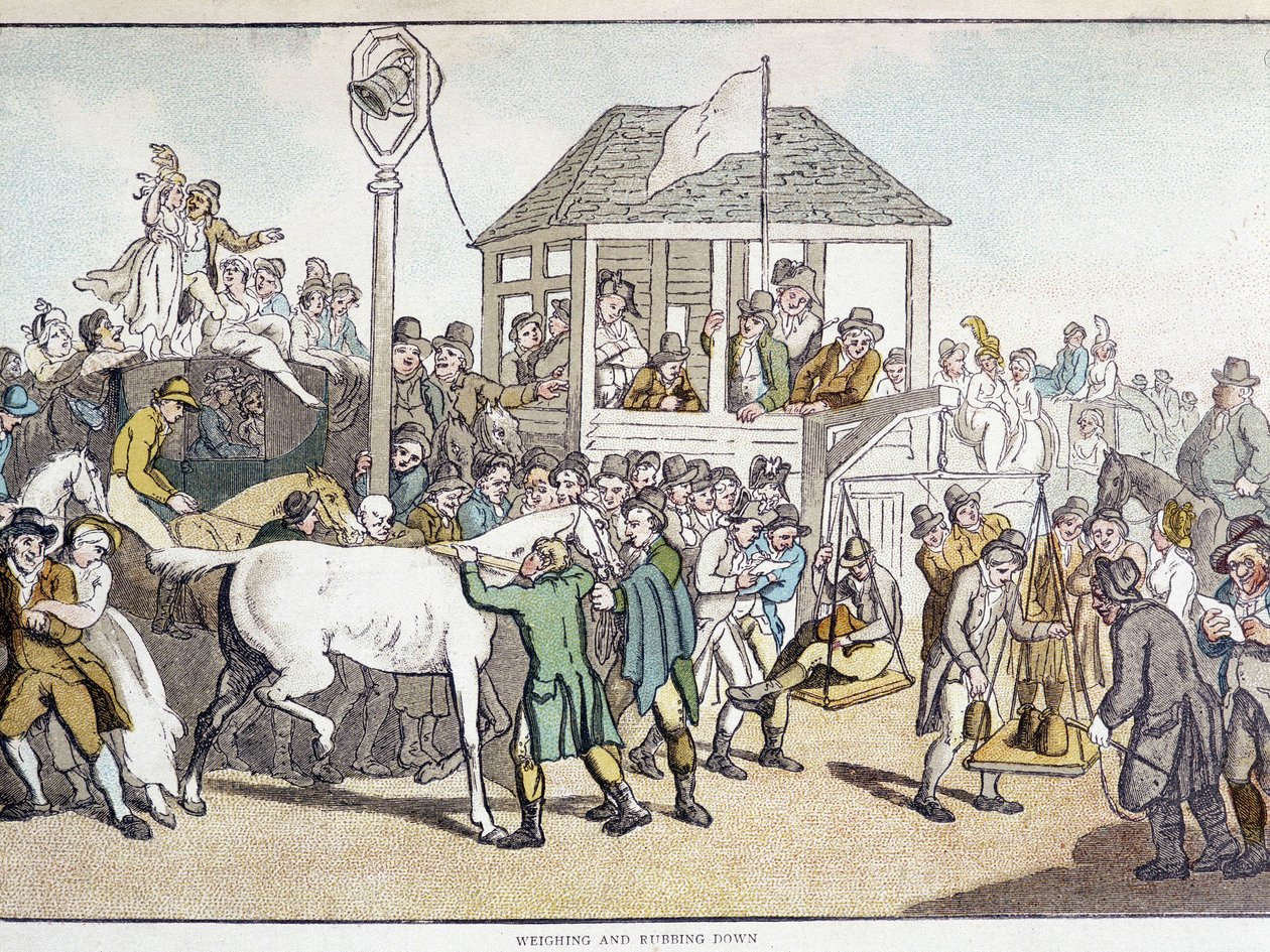 Veiing og vask før et hesteveddeløp (slutten av 1800-tallet). av Unknown artist