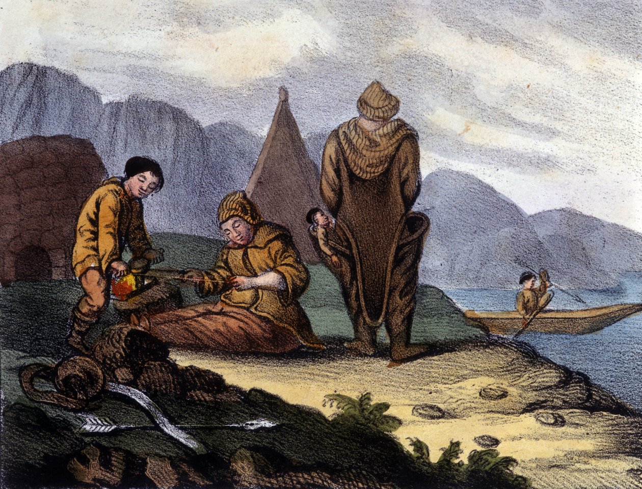 Vest-Grønlandskysten eskimoer. Litografi fra begynnelsen av 1800-tallet av Unknown artist