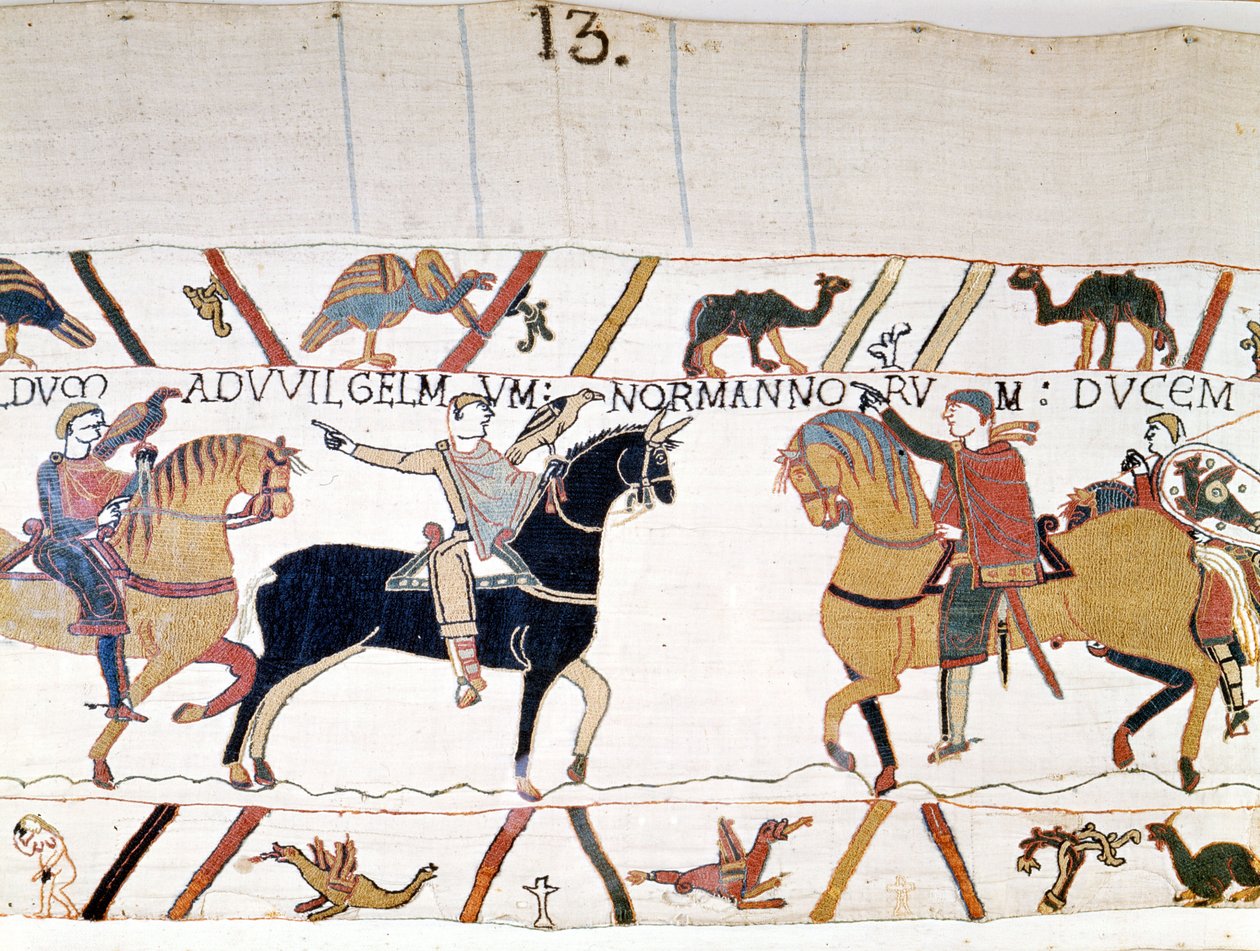Vilhelm I Erobreren (1027 - 1087) møtte Harold II (1022 - 1066), konge av England, etter å ha befridd ham. Bayeux-teppe, kjent som Broderi av Dronning Mathilde av Unknown artist