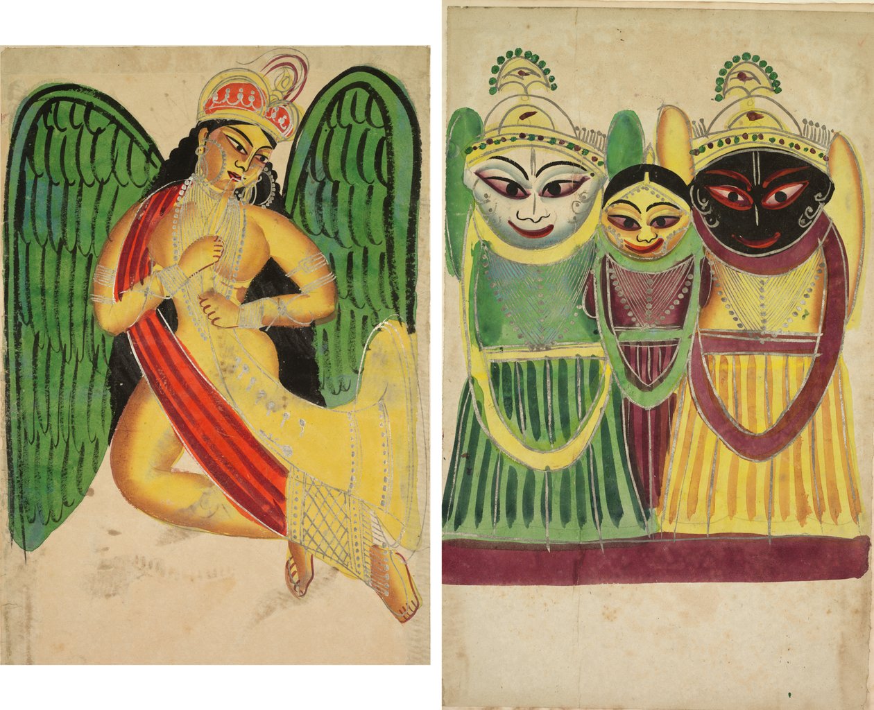 Bevinget Apsara med et horn (recto); Jagannatha Trio (verso) av Unknown artist