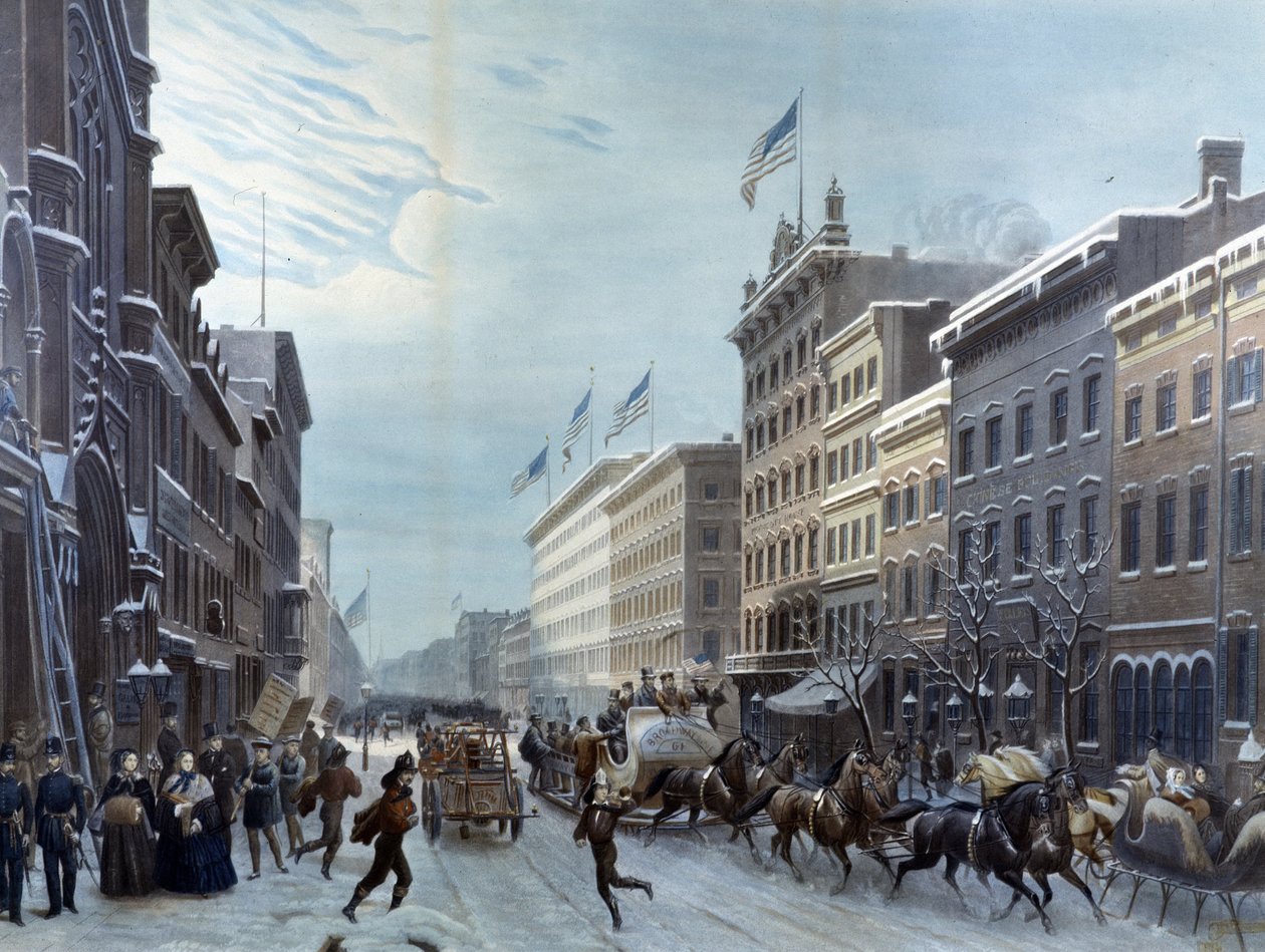 Vinterscene i Broadway, New York av Unknown artist