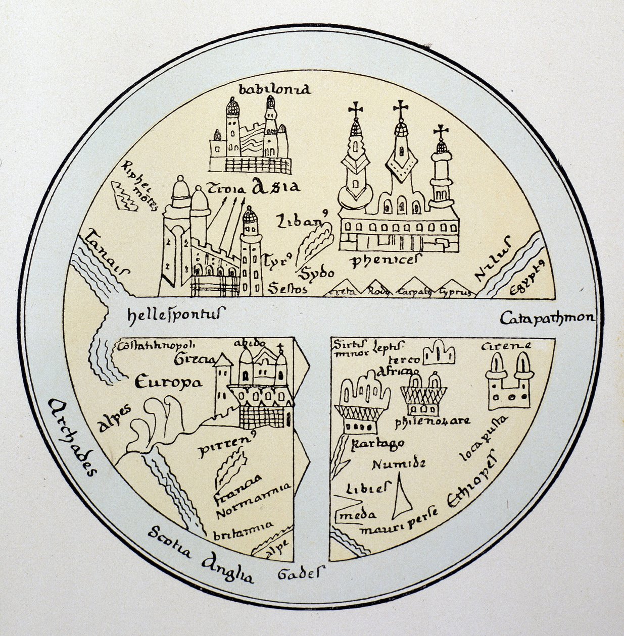Verdenskart fra et Leipzig-manuskript fra 1000-tallet av Unknown artist