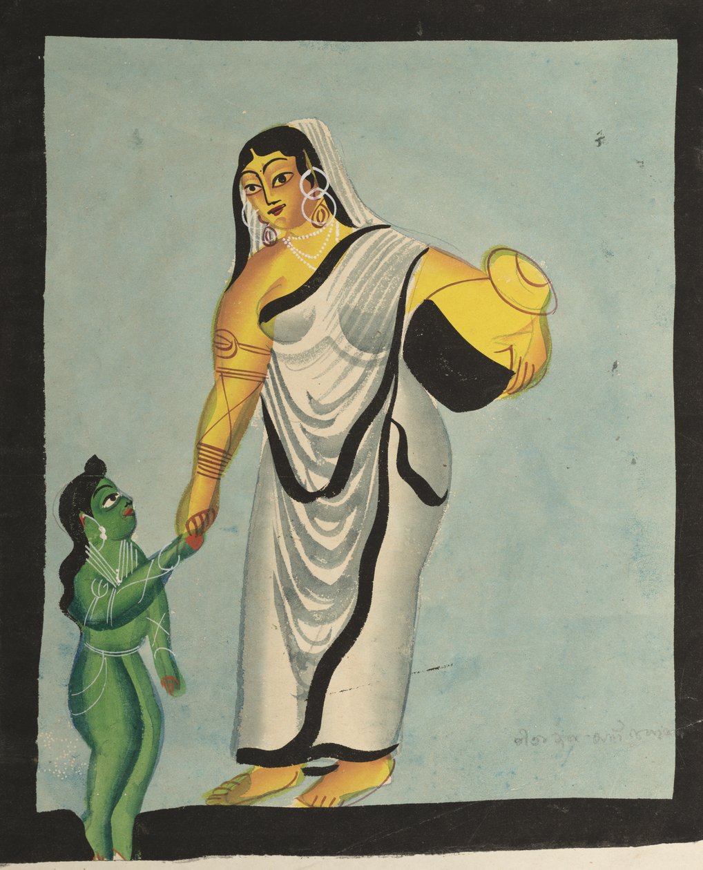 Yasoda tar spedbarnet Krishna på tur av Unknown artist
