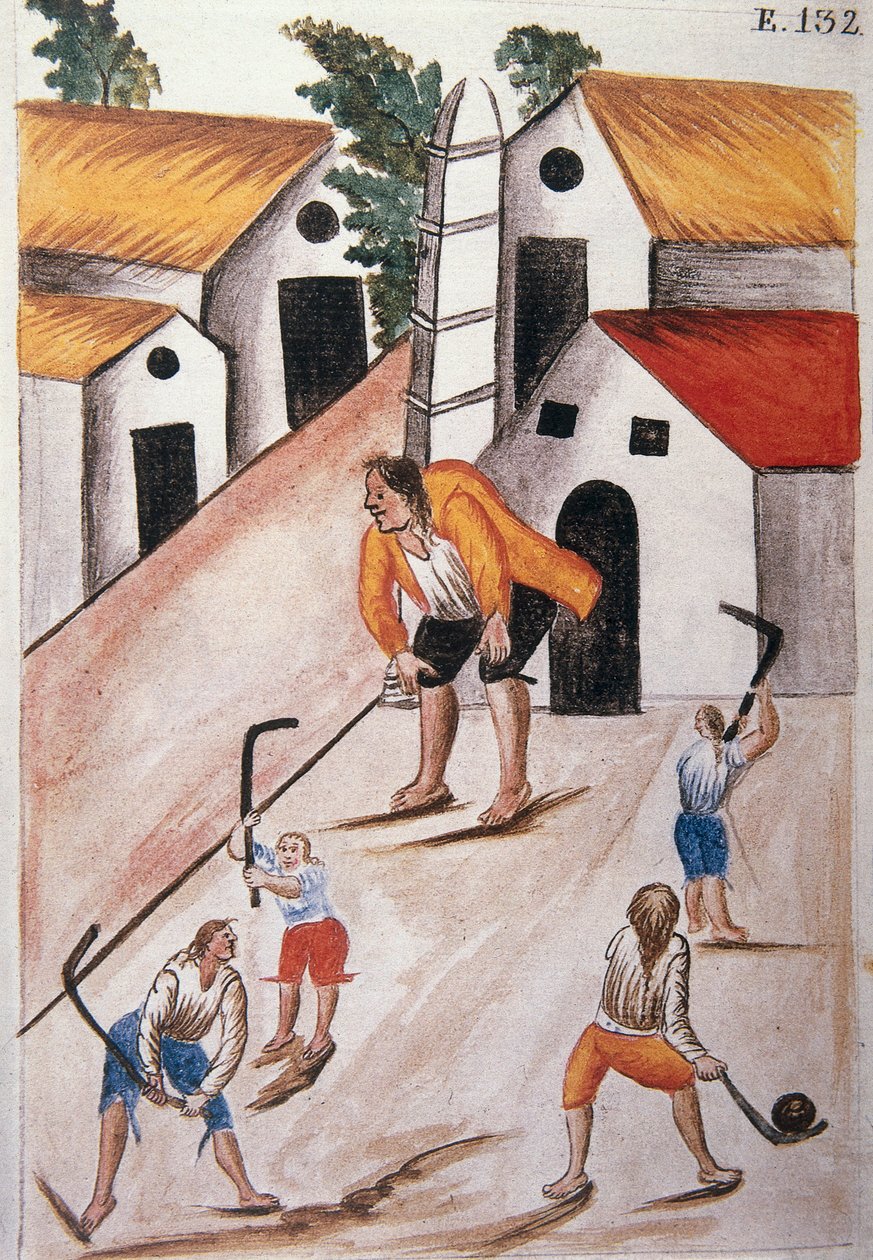 Unge indianere som spiller ball, fra boken "Trujillo del Peru" eller "Códice Martínez Compañón", av Baltazar Martinez Compañón y Bujanda, biskop av Trujillo (1782-1785) av Unknown artist