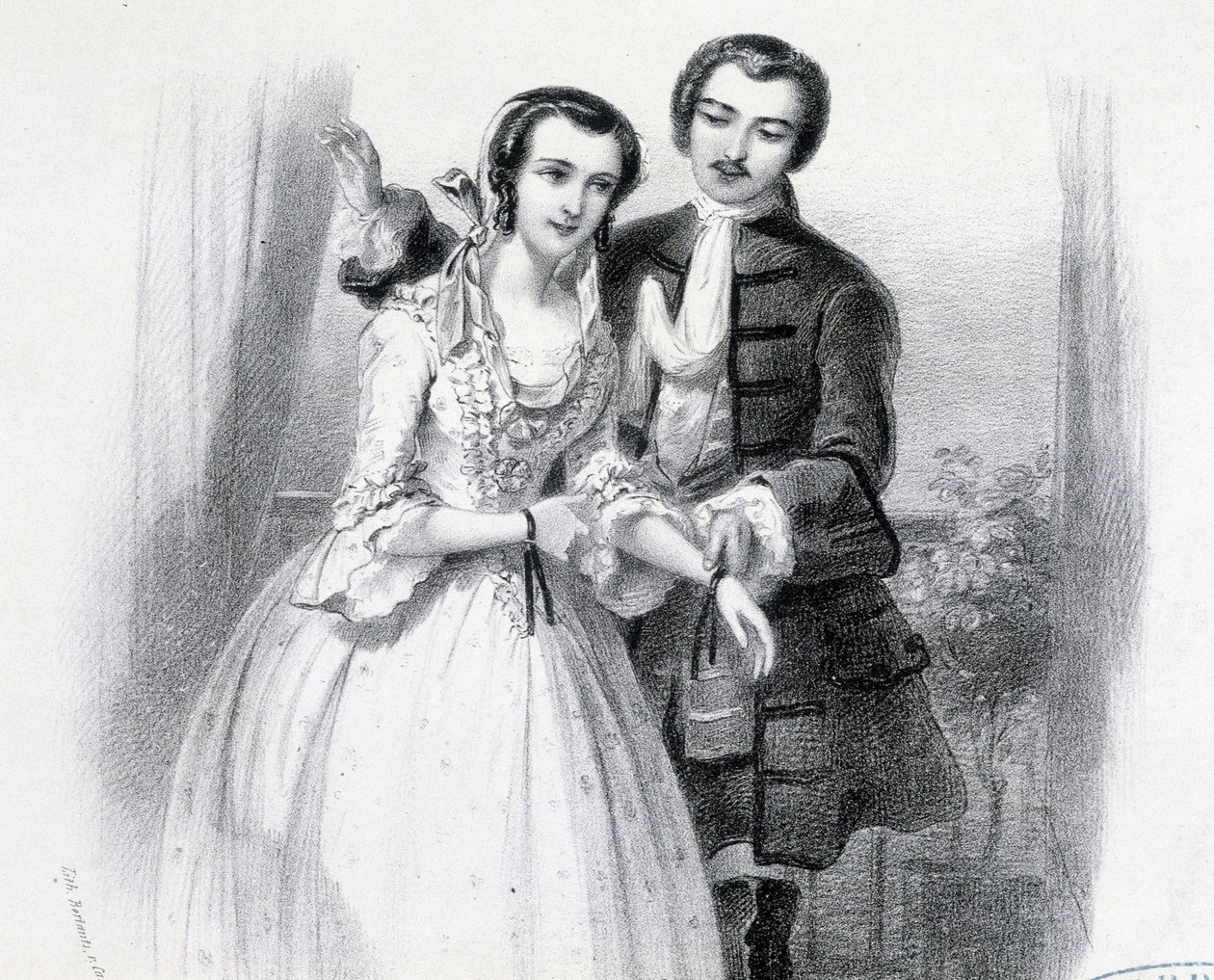 Ung mann som frier til en ung kvinne, deb. 1800-tallet av Unknown artist