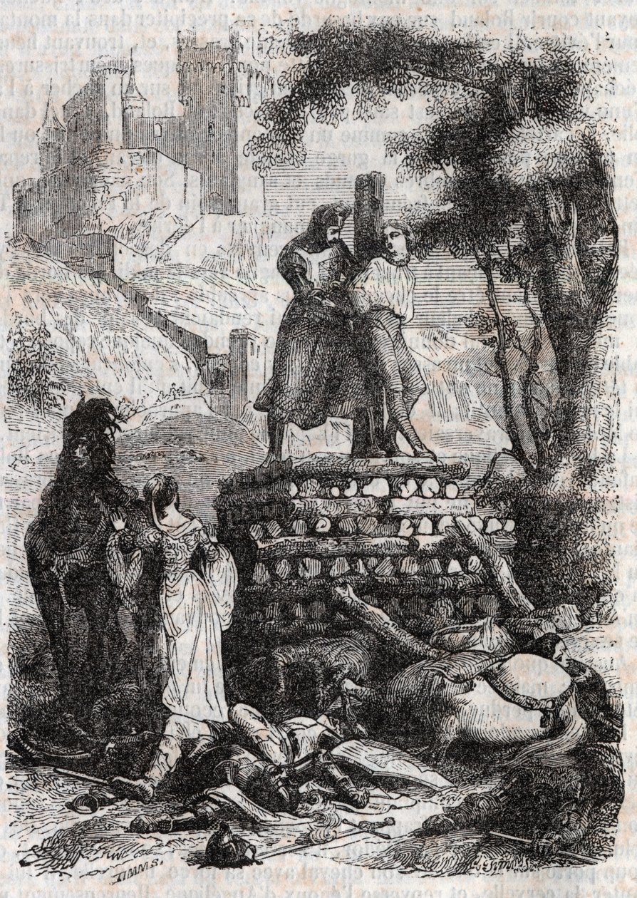 Zerbin on the Bucher, Delivre av Roland - gravering av 1851 fra "" Furious Roland"" av Unknown artist