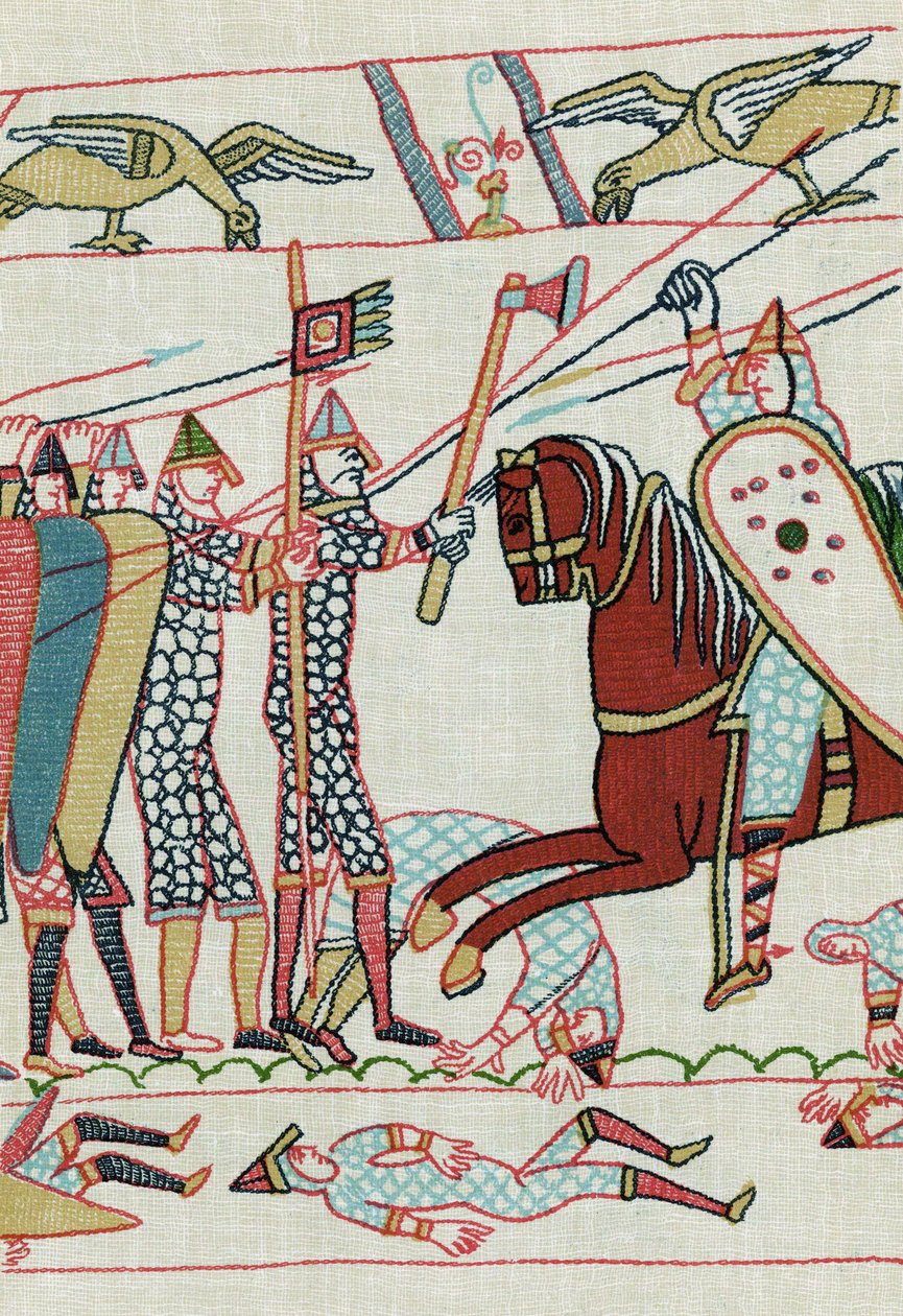 etter en detalj fra Bayeux-teppet datert 1000-tallet (litografi) av Unknown artist