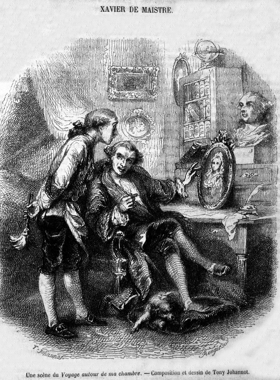 illustrasjon av "" Reise rundt på rommet mitt "" (1794) av Xavier de Maistre. av Unknown artist