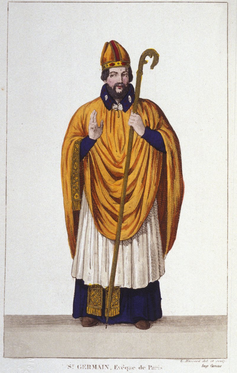 portrett av Saint Germain. Eveque of Paris i 555 gravering fra 1830 av Unknown artist