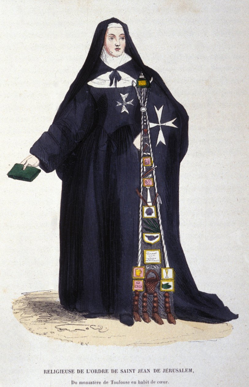 religiøse av Johannesordenen av Jerusalem, fra klosteret Toulouse i Coeurs kjole. Gravering fra et album på religiøse ordre, Paris av Unknown artist