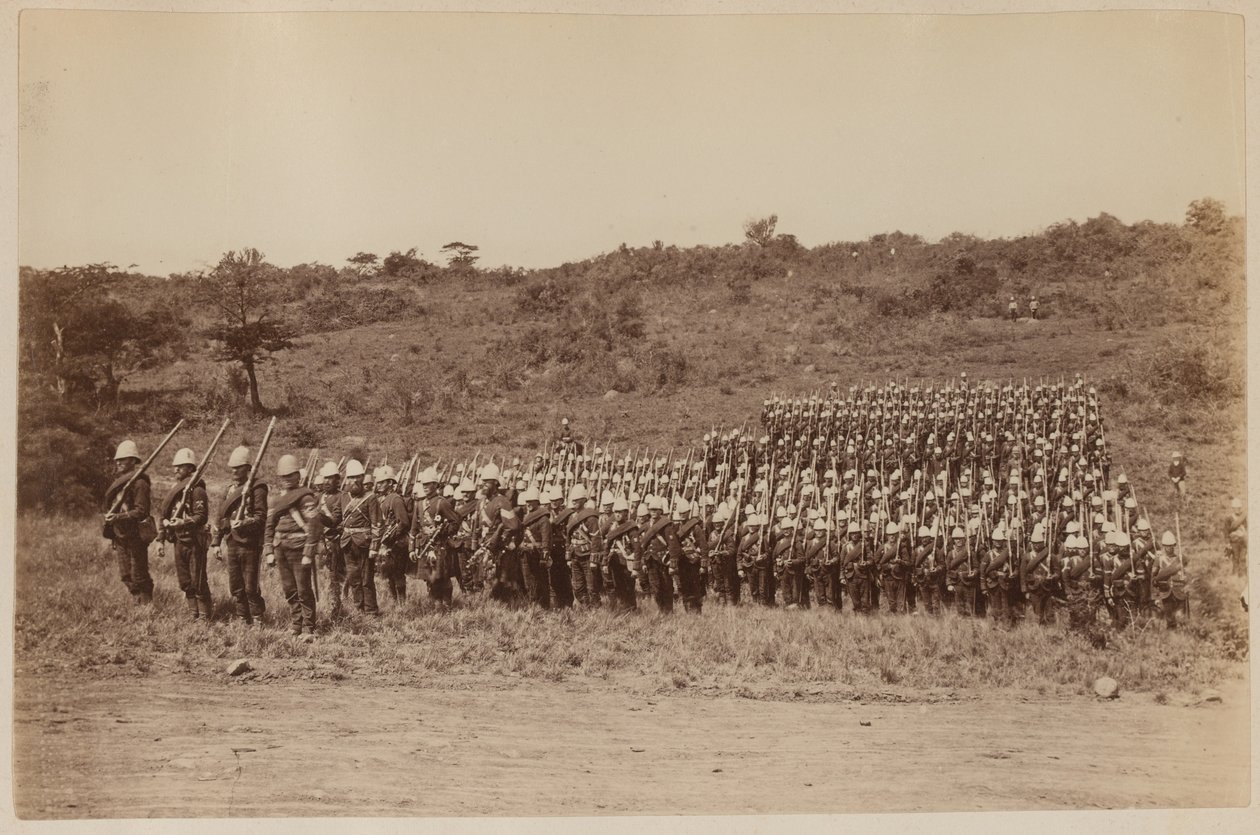 91st Highlanders returnerer fra Zululand 1879 (s/hvitt-bilde) av Unknown photographer