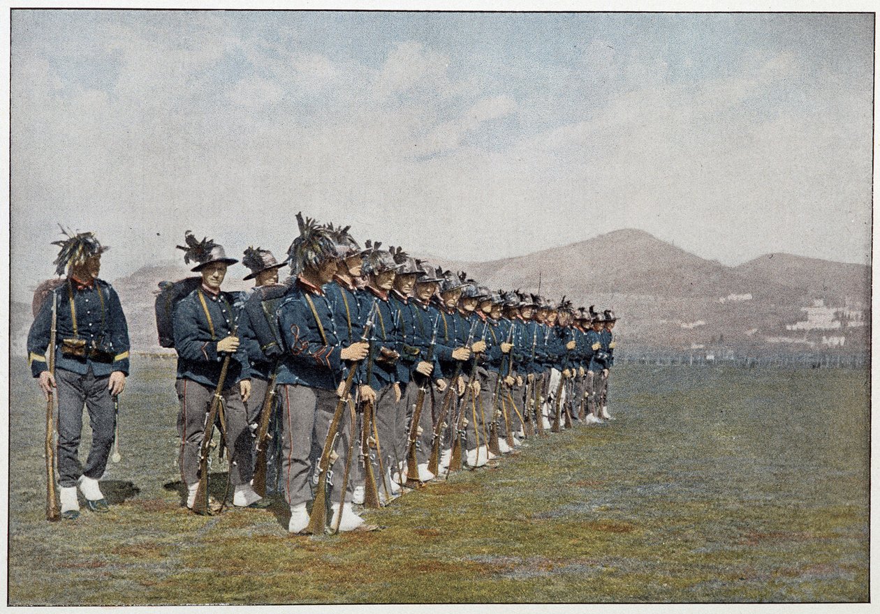Bersagliers (Bersaglieri) tropp fra den italienske hæren. av Unknown photographer