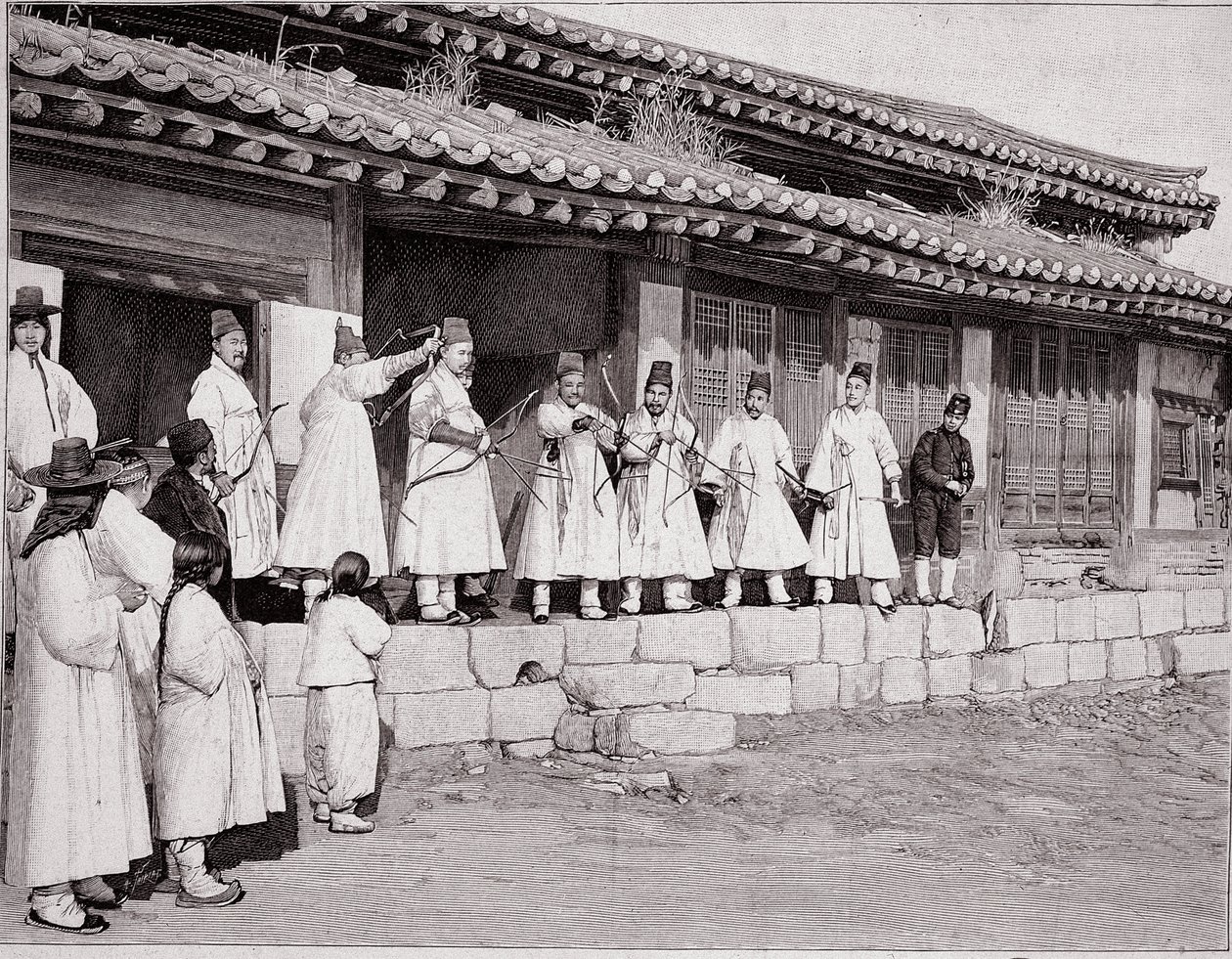 Bueskyttere i det gamle palasset i Seoul, Korea, slutten av 1800-tallet av Unknown photographer
