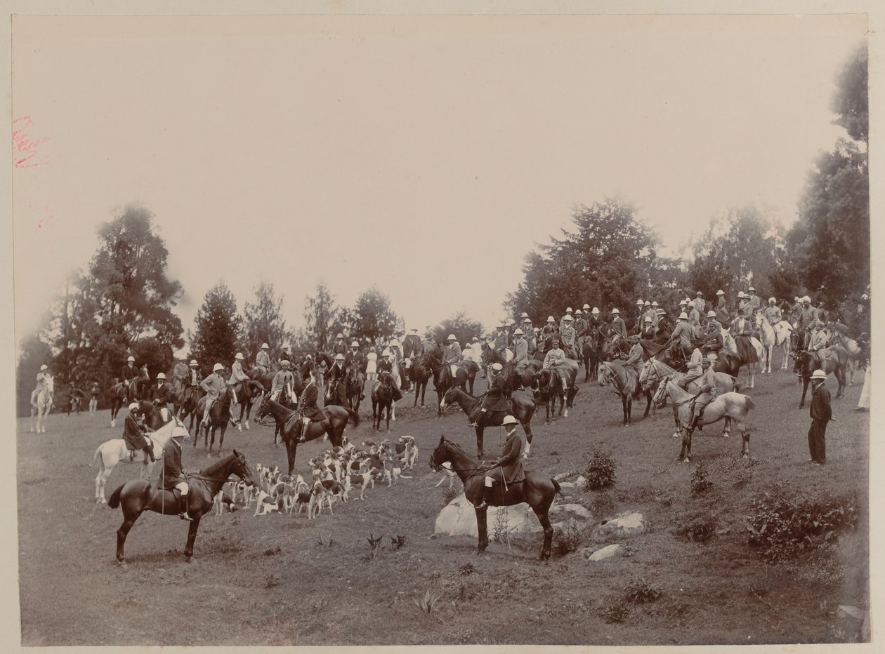 Britiske og indiske ryttere på et møte i Ootacamund-jakten av Unknown photographer