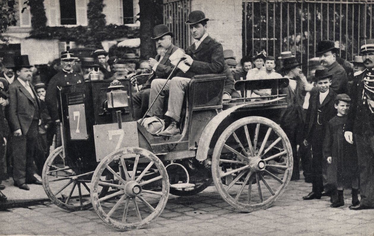 Konkurrenter har et hestefritt billøp, bil av Unknown photographer