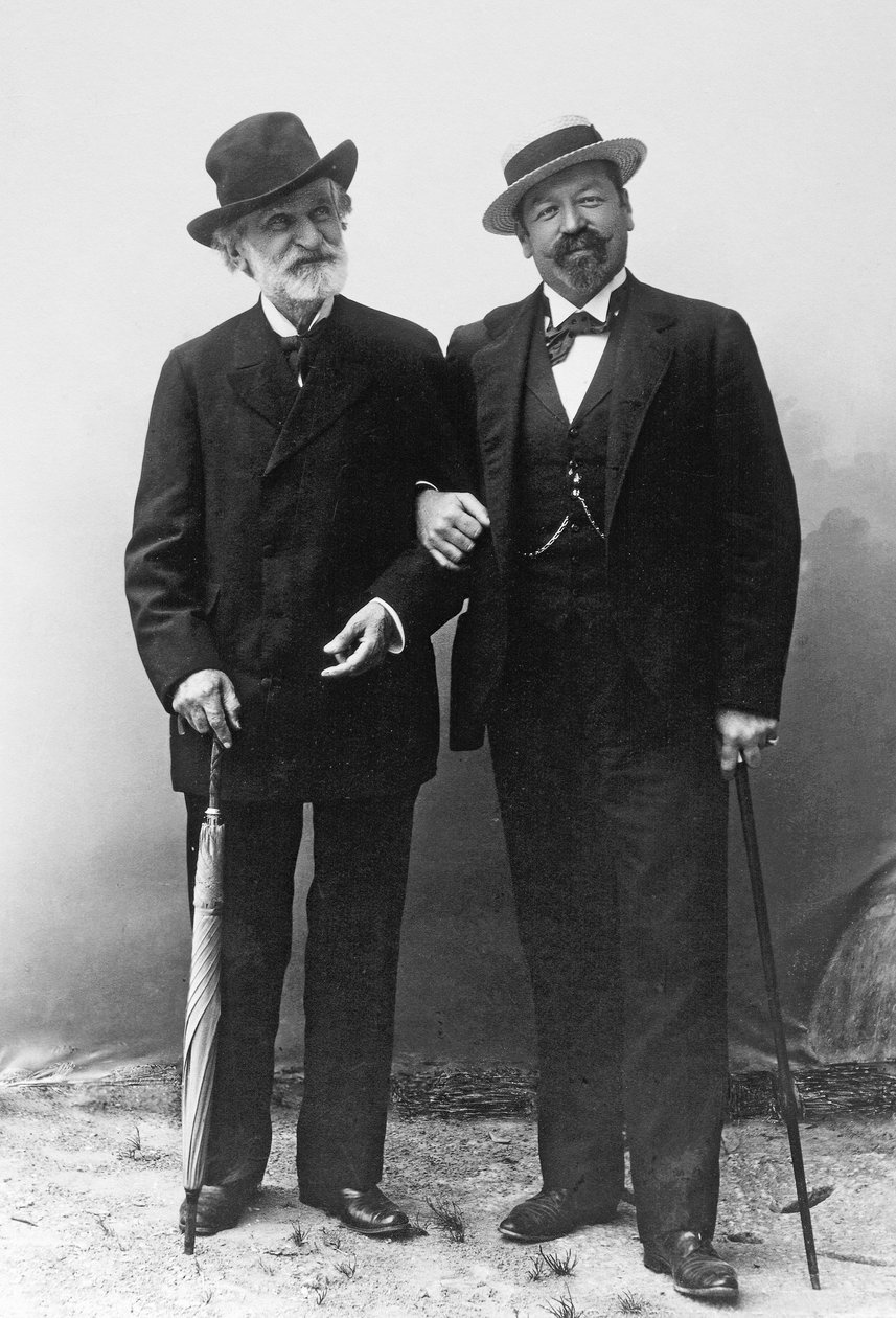Giuseppe Verdi, italiensk komponist (1813-1901), og tenor Francesco Tamagno (1850-1905) i Montecatini på slutten av 1800-tallet. av Unknown photographer