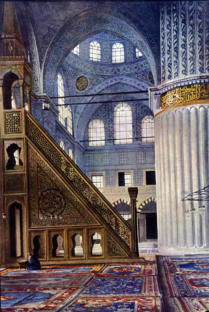 Interiør i Hagia Sophia-moskeen i Konstantinopel (Tyrkia). Mihrab. Autokrom av Unknown photographer