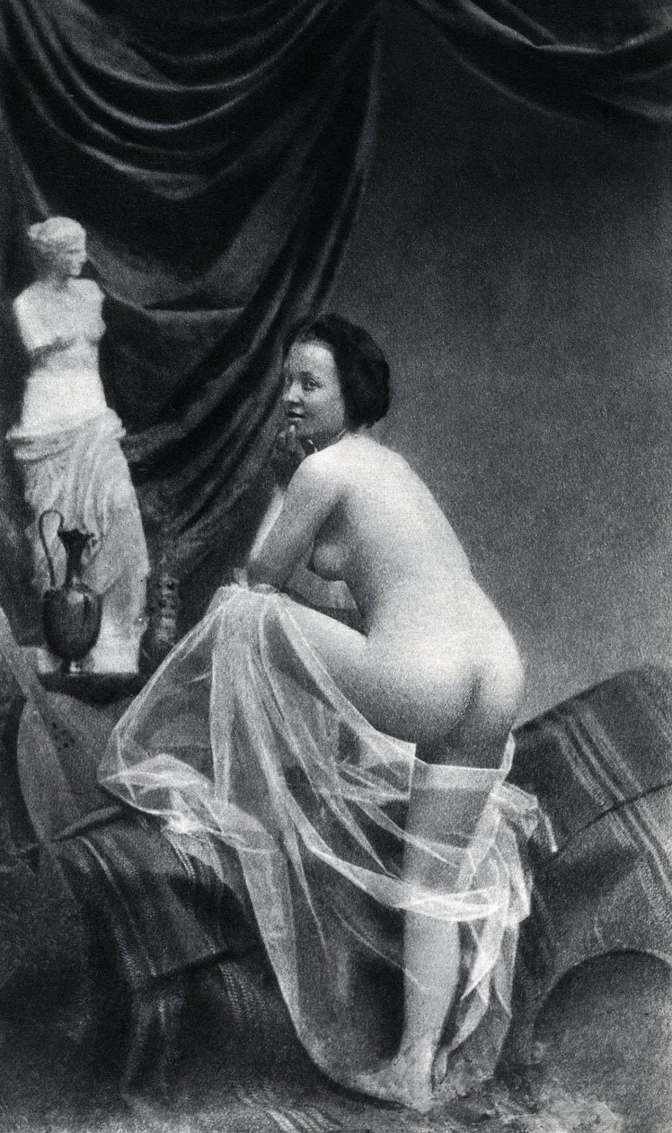 Naken kvinne poserer tilbake Anonym fotografering fra 1855 av Unknown photographer