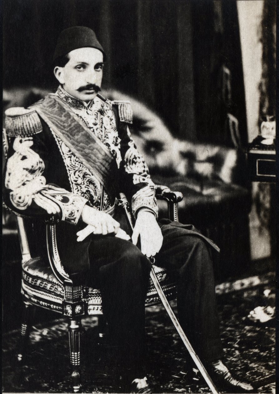 Portrait of Abdulhamid II (1842-1918), Sultan of the Ottoman Empire (b/w photo) av Unknown photographer