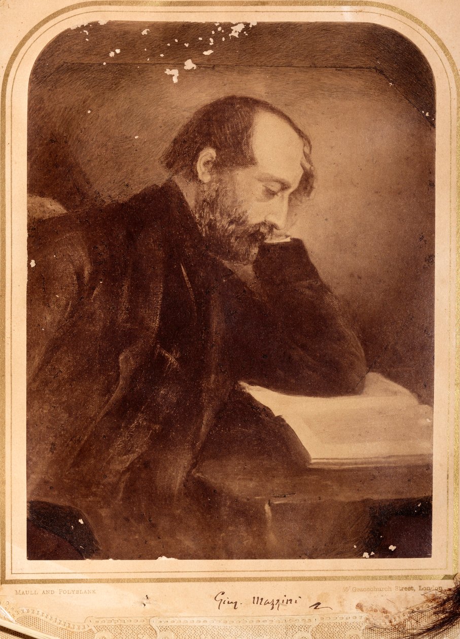 Portrett av Giuseppe Mazzini, med autograf (s/hv-bilde) av Unknown photographer