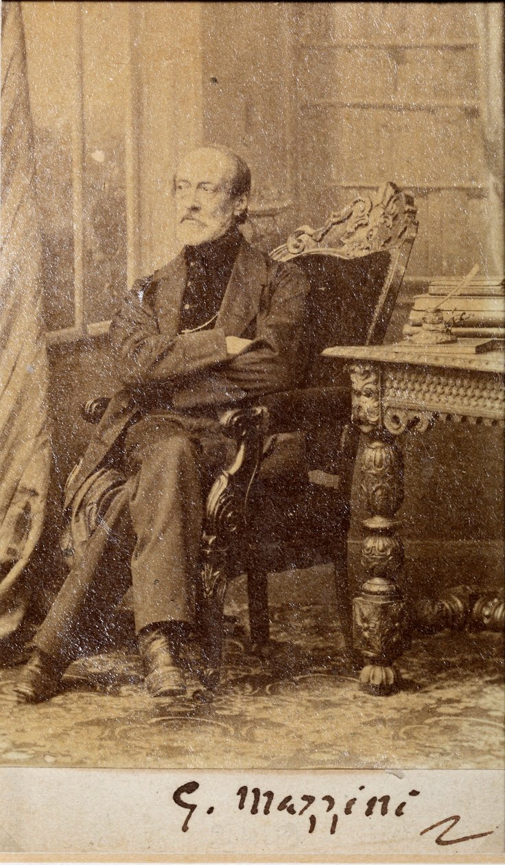 Portrett av Giuseppe Mazzini, med autograf (s/hv-bilde) av Unknown photographer