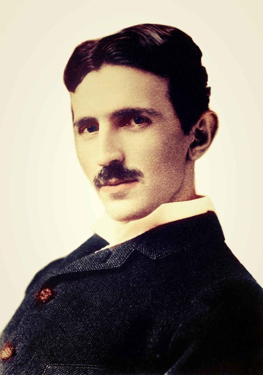 Portrett av Nikola Tesla (1856-1943) (Nikolaj) - Kroatiskfødt serbisk ingeniør, fysiker og oppfinner av Unknown photographer