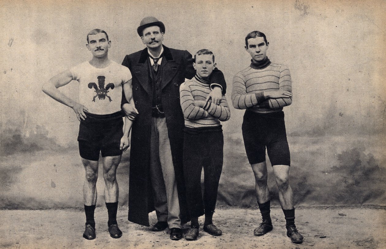 Portrett av Gladiator-sykkelteamet. Fotografi, sent på 1800-tallet, Paris. Coll. Selva. av Unknown photographer