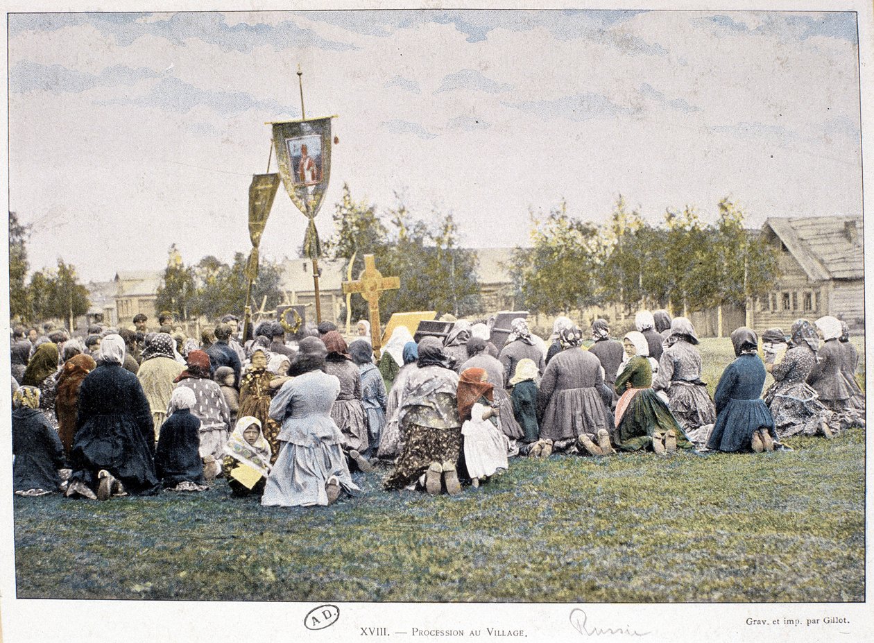 Prosesjon i landsbyen (Russland) - fotografering, slutten av 1800-tallet av Unknown photographer
