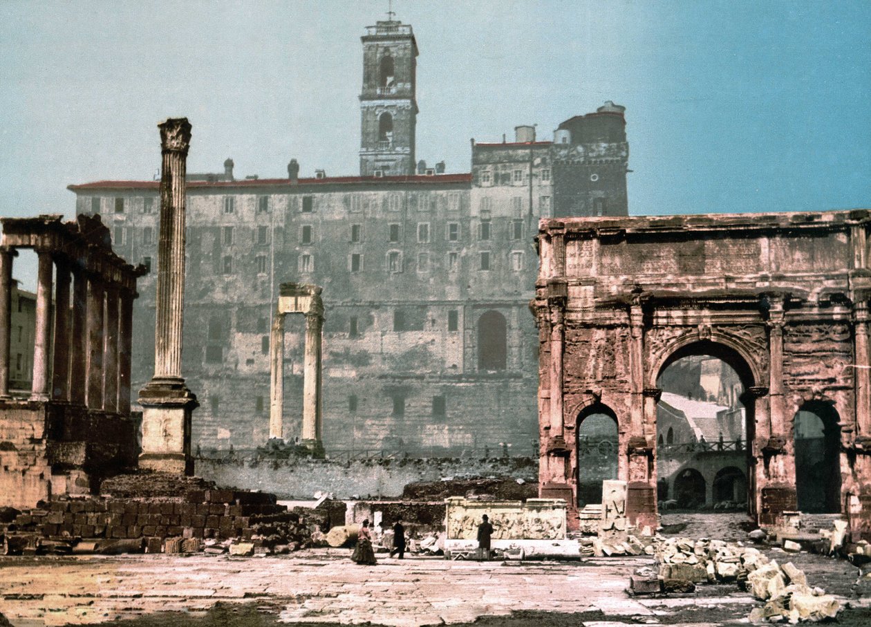 Roma. Saturn-tempelet og Settimo Severo-buen. Photochrome sd. rundt 1900. av Unknown photographer