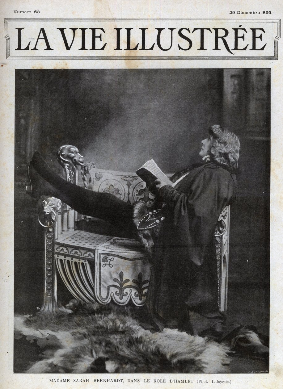Sarah Bernhardt (1844-1923) i rollen som Hamlet av Shakespeare - cover av The Illustered Life of 1899 av Unknown photographer