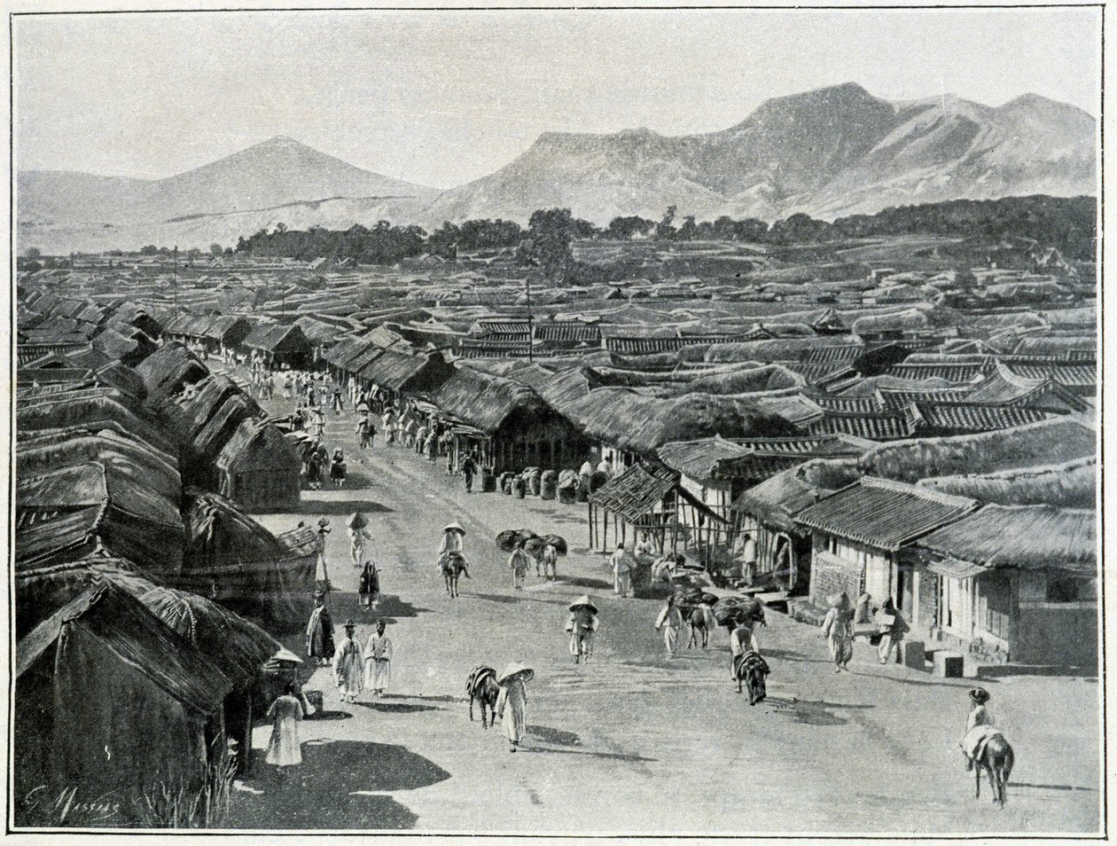 Utsikt over hovedgaten i Seoul, hovedstaden i Korea på 1800-tallet av Unknown photographer
