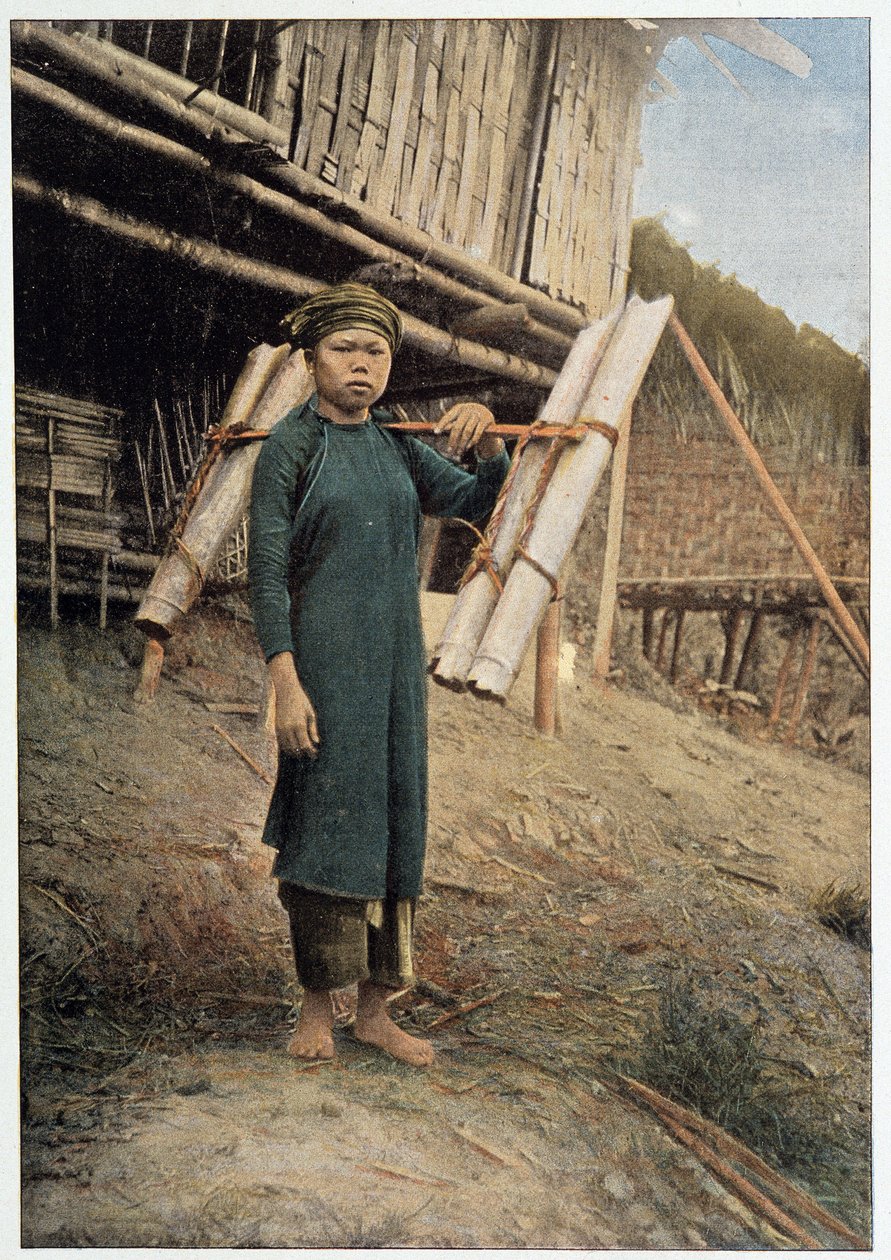 Vannbærer i Tonkin, Vietnam, ca 1898 - fotografering av Unknown photographer